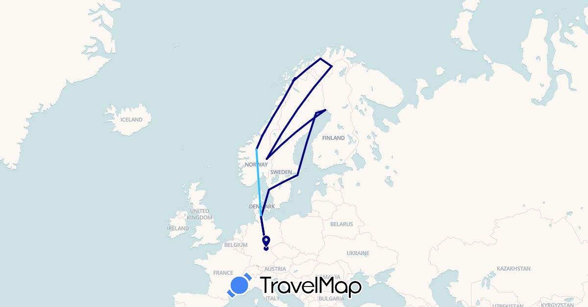 TravelMap itinerary: driving, boat in Germany, Finland, Norway, Sweden (Europe)